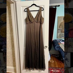 NEVER BEEN WORN - Chris Kole Crisda Ombré Brown 100% Silk-Chiffon & Beaded Gown